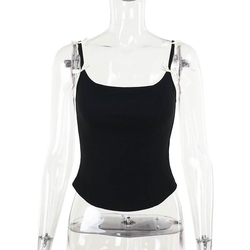 Bowknot applique u neck backless cami top