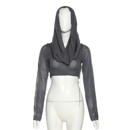 Hoodie long sleeve knitted crop top