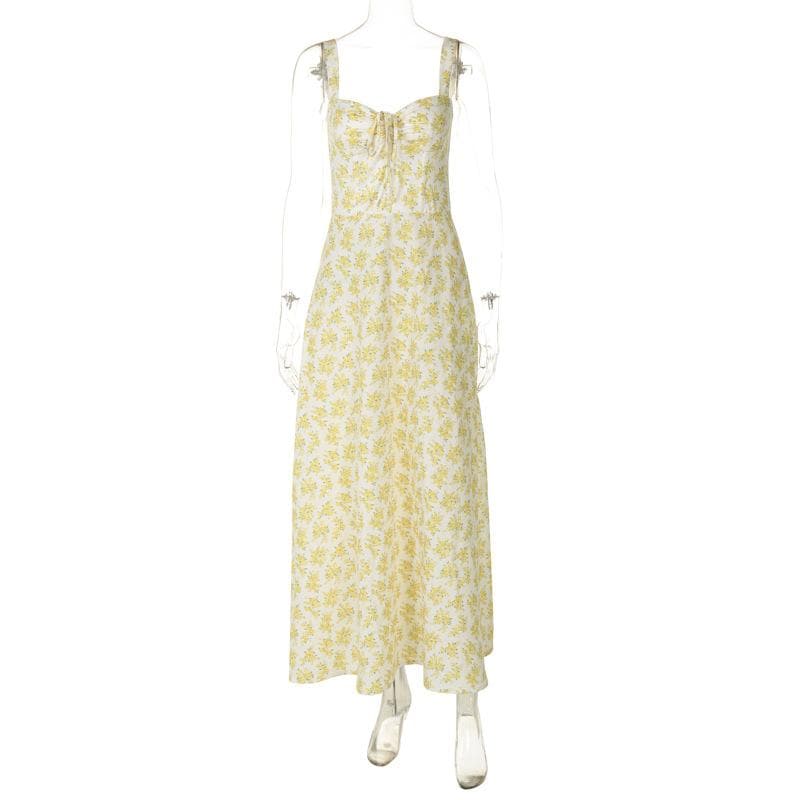 Self tie flower print cami maxi dress