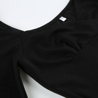 V neck long sleeve slit mesh maxi dress