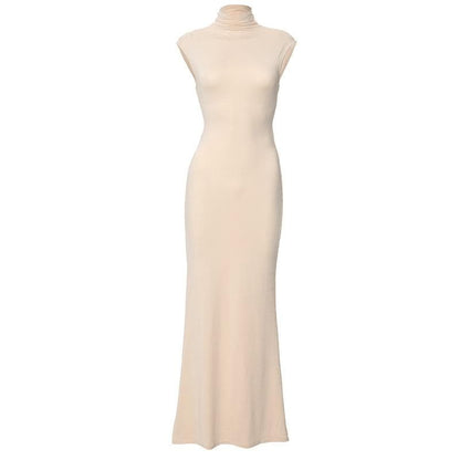 High neck cap sleeve solid maxi dress
