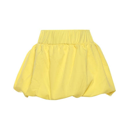 Ruched high rise solid bubble mini skirt