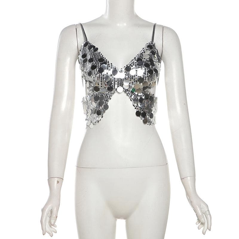 Butterfly pattern glitter lace up cami top