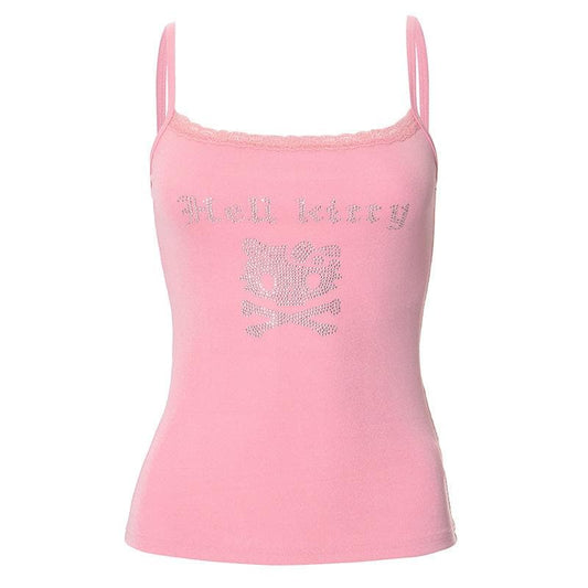 U neck beaded lace hem cami top