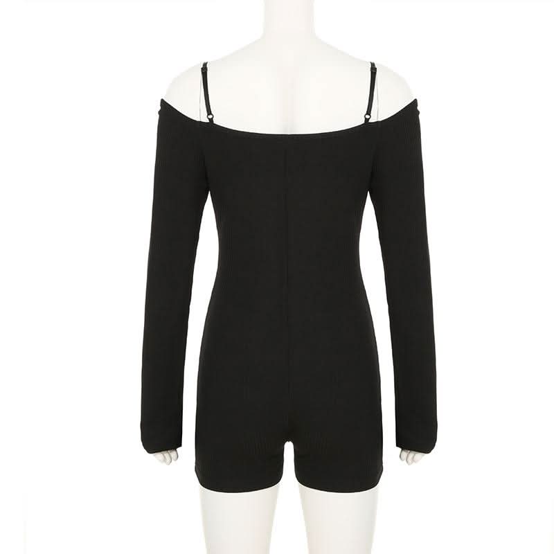 Off shoulder long sleeve solid romper