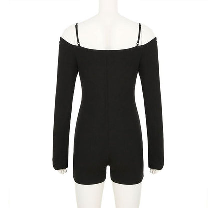 Off shoulder long sleeve solid romper