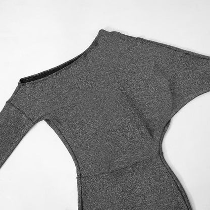 One shoulder long sleeve glitter mini dress