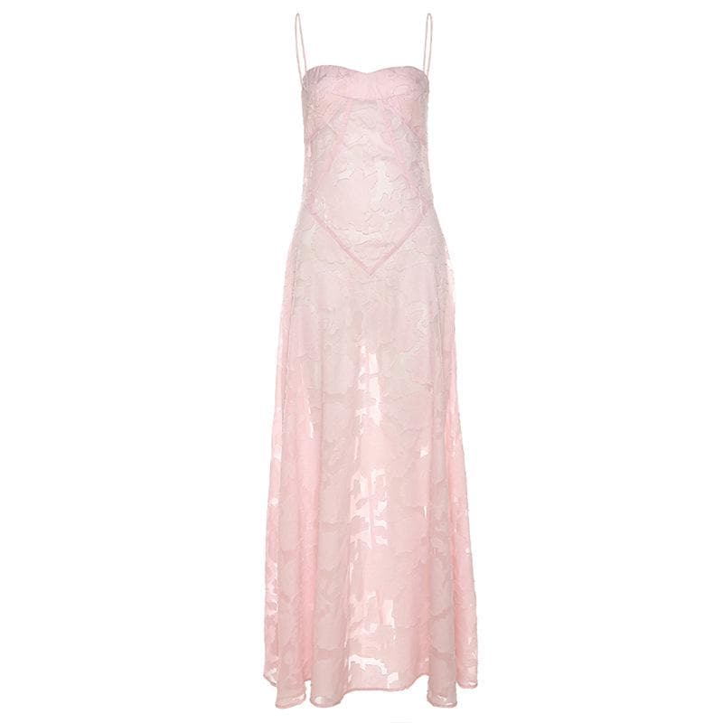 Square Neck Floral Jacquard Burnout Spaghetti Strap Backless Maxi Dress