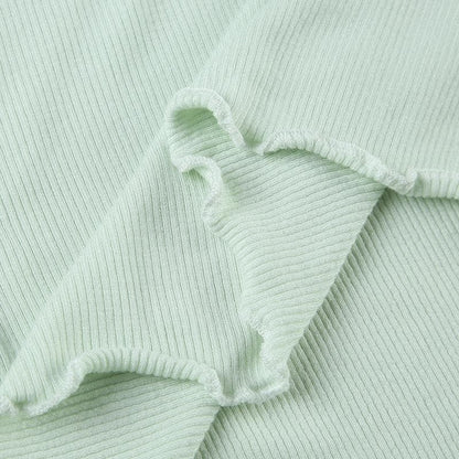 Ruffle ribbed bowknot solid ruched top