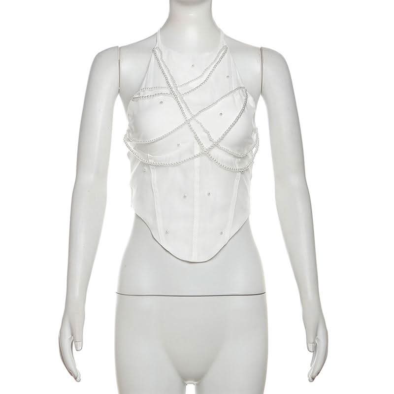 Halter beaded backless solid top