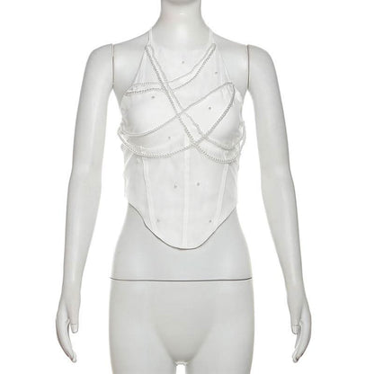 Halter beaded backless solid top