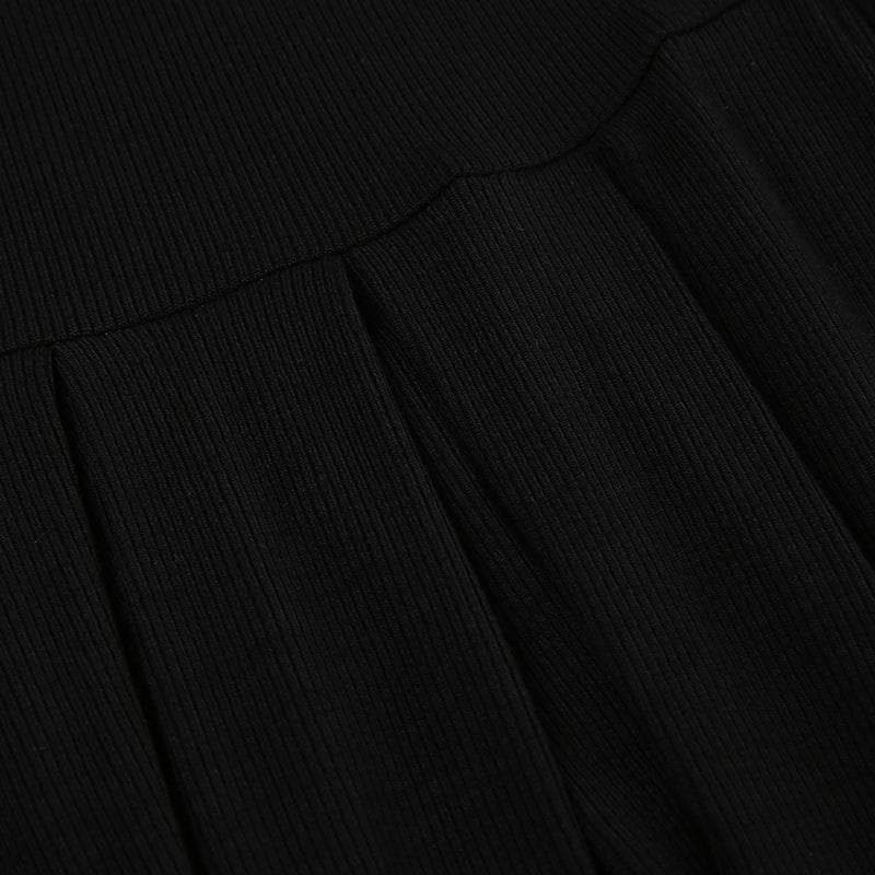 Off Shoulder Foldover Neck Long Sleeve Pleated Skater Mini Dress