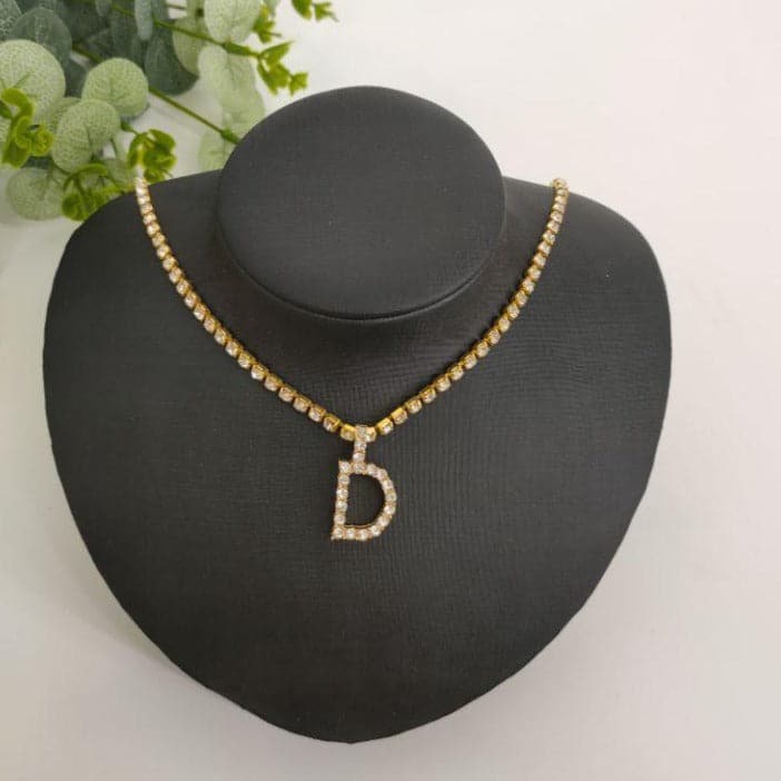 Initials pendant rhinestone chocker