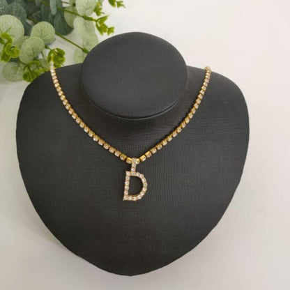 Initials pendant rhinestone chocker