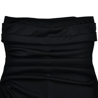 Ruched high slit irregular ruffle tube maxi dress