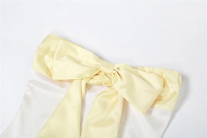 Bowknot sweetheart neck ruched ribbon zip-up satin tube top-final-sale