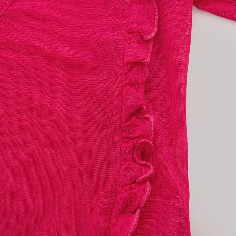 Ruffle turtle neck sheer mesh see through long sleeve maxi dress