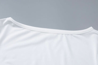 Long flared sleeve crewneck irregular solid top