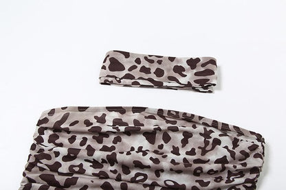 Leopard print ruched scarf tube top