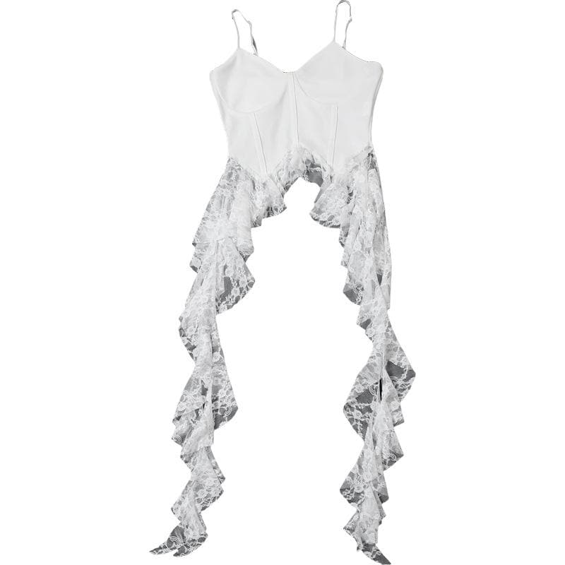 Lace v neck patchwork ruffle solid cami top