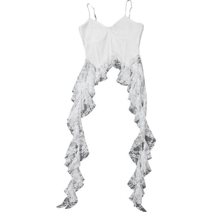 Lace v neck patchwork ruffle solid cami top