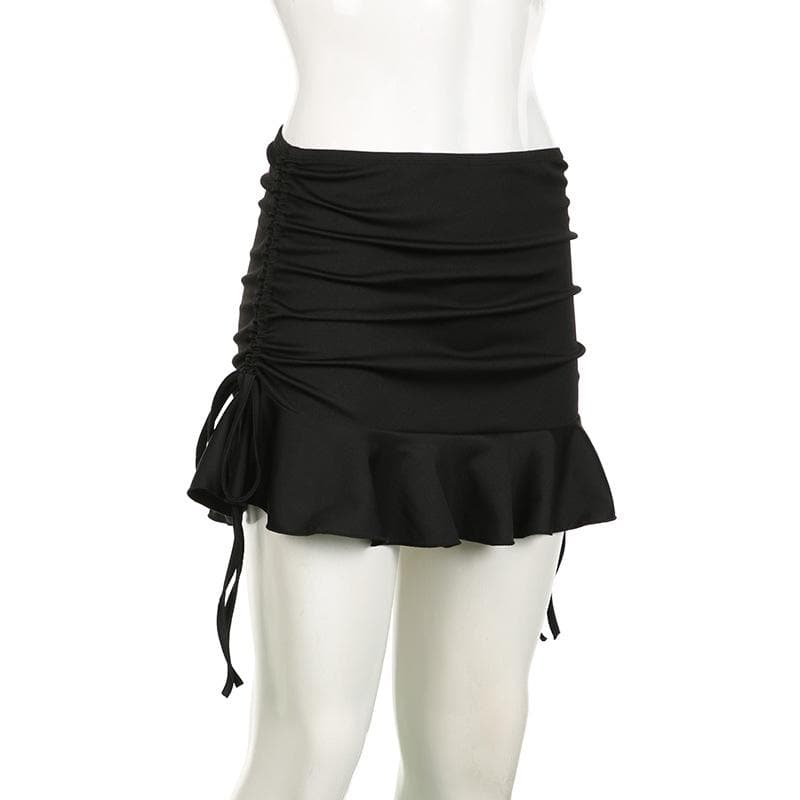 Ruched drawstring A line solid mini skirt