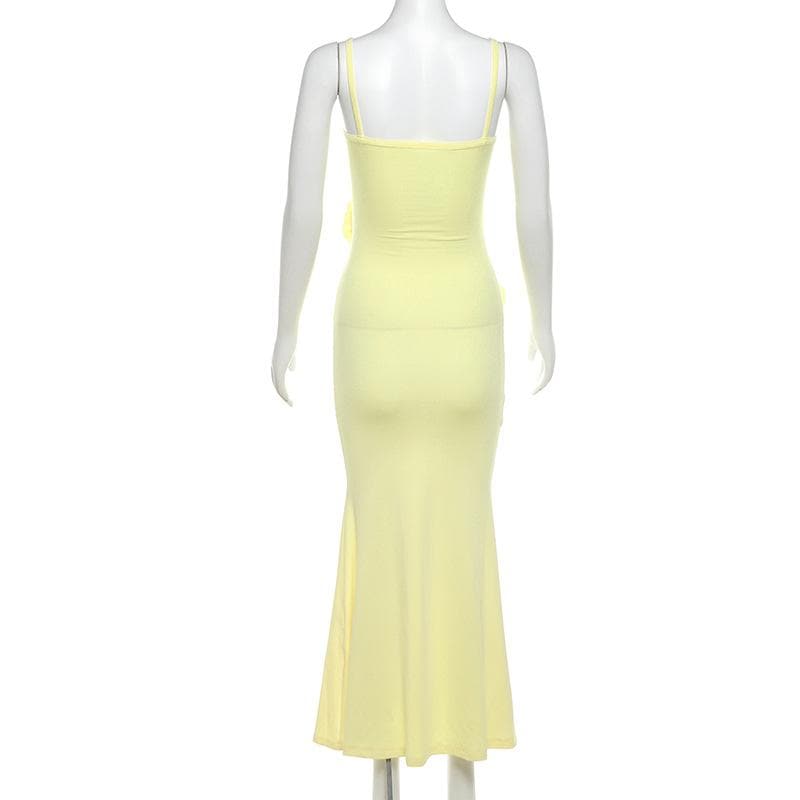 Hollow out rose applique solid cami cut out maxi dress