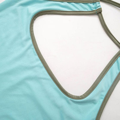 Halter contrast hollow out self tie backless cut out top