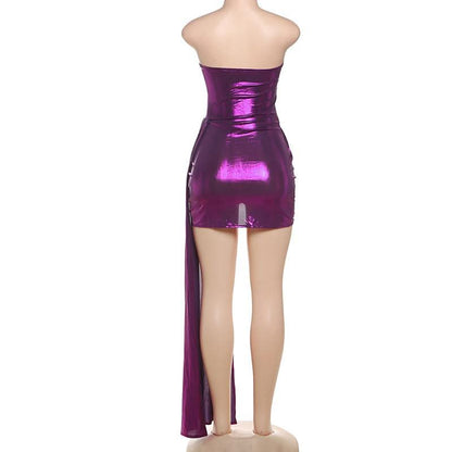 Sweetheart neck contrast metallic mini dress