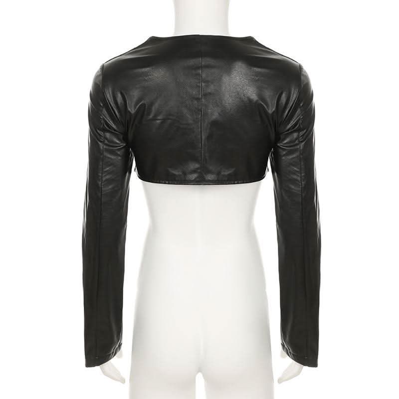 PU leather sweetheart neck long sleeve crop top