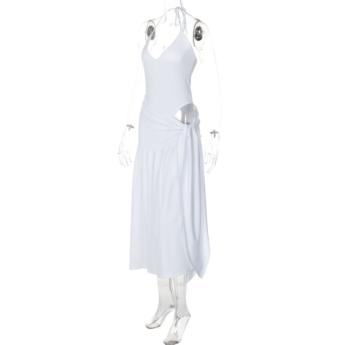 Halter v neck knotted slit maxi skirt set-final-sale