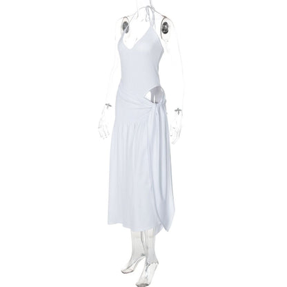 Halter v neck knotted slit maxi skirt set-final-sale