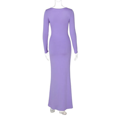 Long sleeve sweetheart neck ruched maxi dress