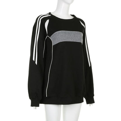 Patchwork long sleeve contrast round neck top