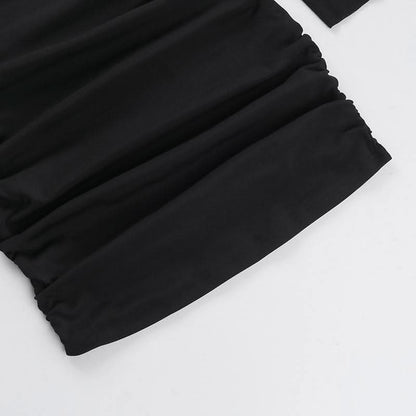 Long sleeve mesh patchwork ruched mini dress