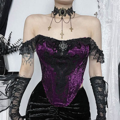 Velvet lace hem corset cami top