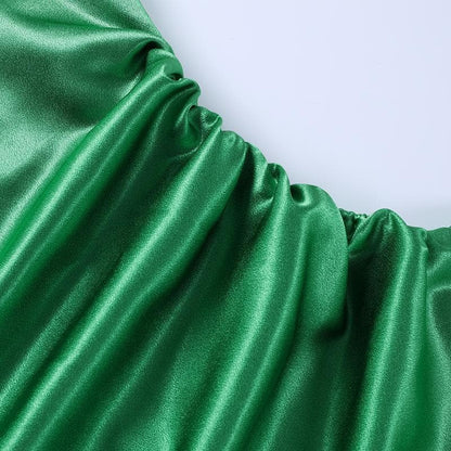 Cowl neck slit satin ruched midi dress