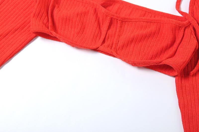Long sleeve square neck ribbed hollow out pant set