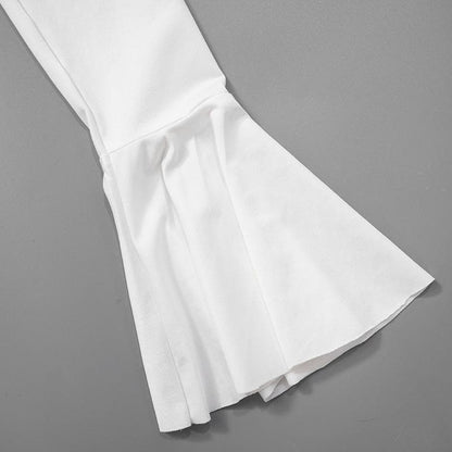 Long flared sleeve ruched v neck solid mini dress