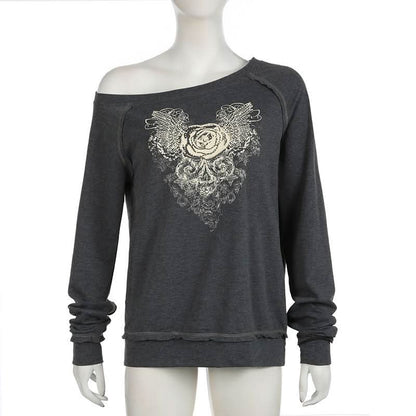 Off shoulder long sleeve flower print top