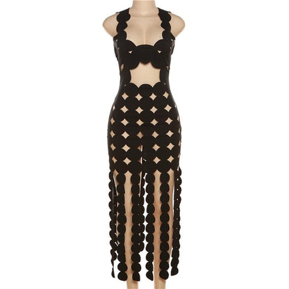 Hollow out backless sleeveless low cut solid cut out maxi dress