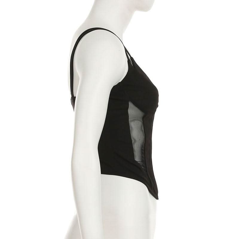 V neck mesh patchwork cami top