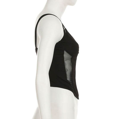 V neck mesh patchwork cami top