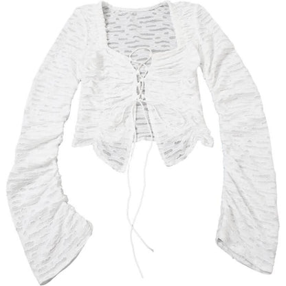 Long sleeve cross front textured top