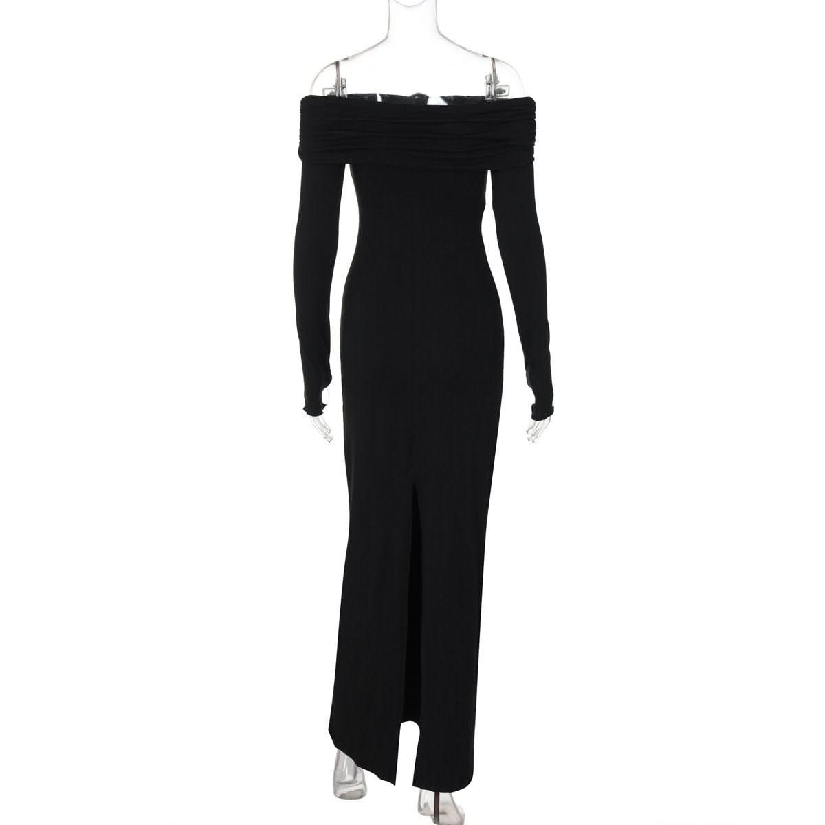 Off shoulder long sleeve slit o ring maxi dress