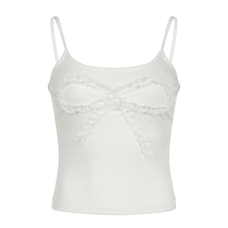 U neck butterfly pattern lace hem cami top