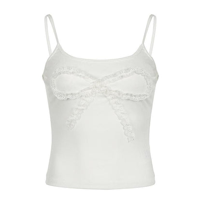 U neck butterfly pattern lace hem cami top