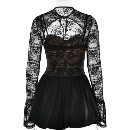 Sweetheart neck long sleeve lace shrug 2 piece mini dress