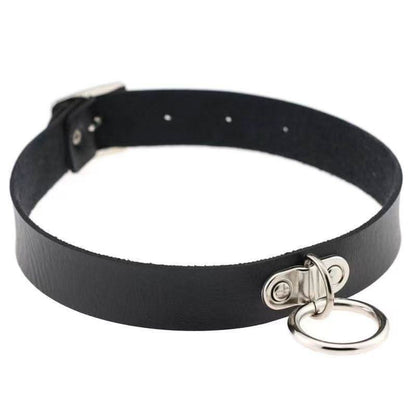 PU leather rivet o ring metal chain necklace