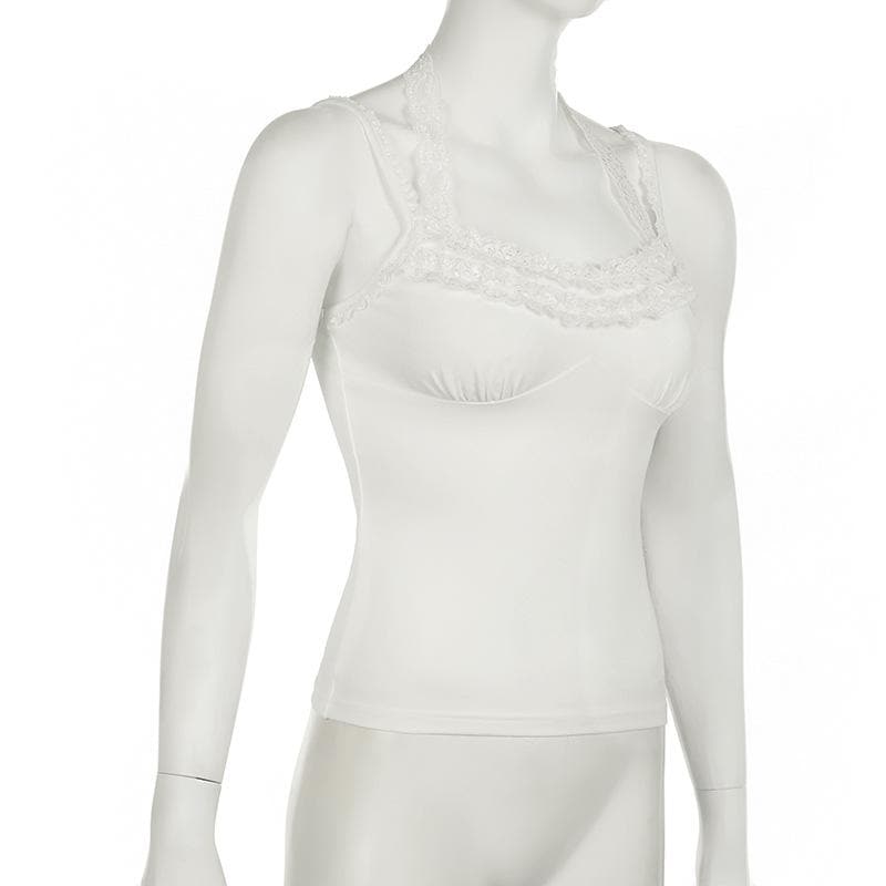 Halter lace hem ruched self tie cami top